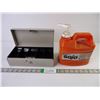 Image 1 : Small Metal Cash Box and Container of Orange Cleaner (partial contents)