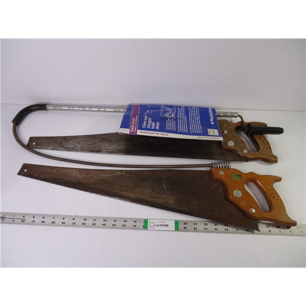 (2) Vintage Saws and Toilet Auger
