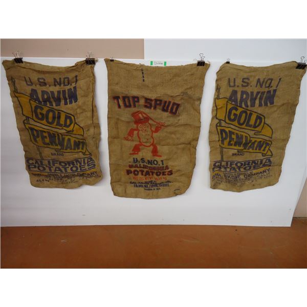 (3) Vintage Burlap Sacks