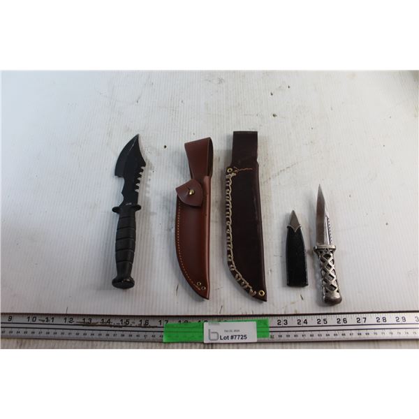 Decorative and Fixed Blade Knives and (2) Knife Sheaths