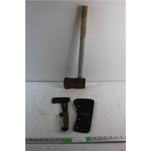 SOG Hatchet with Cover and an Axe