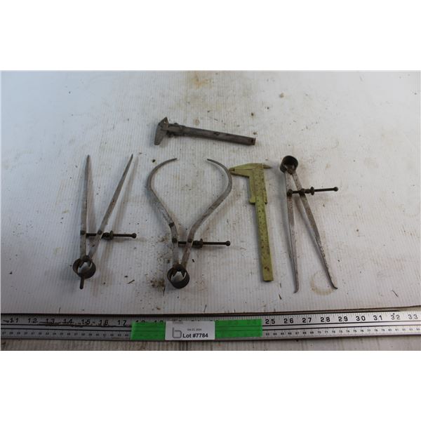 (2) Calipers and (3) Metal Compasses