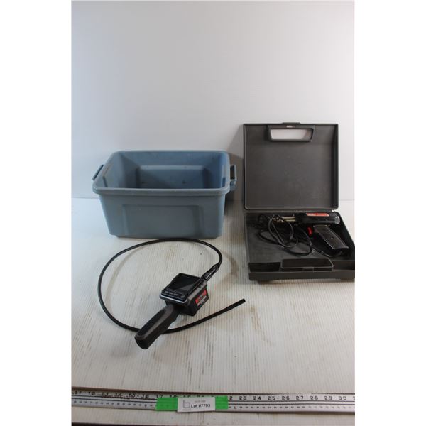 King Inspection Camera with LCD Monitor - Tested, Small Plastic Tote and Weller Soldering Gun - As I