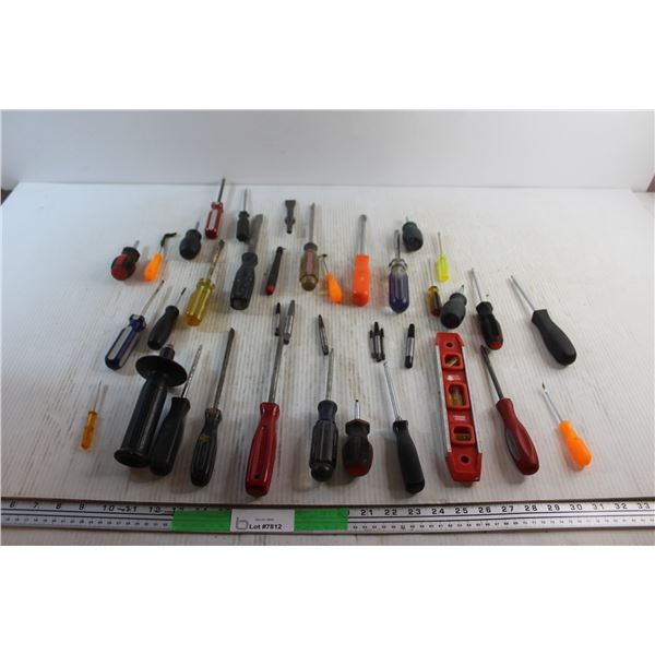 (10+) Screwdrivers, Spirit Level, Screw Extractors and Assorted Tools