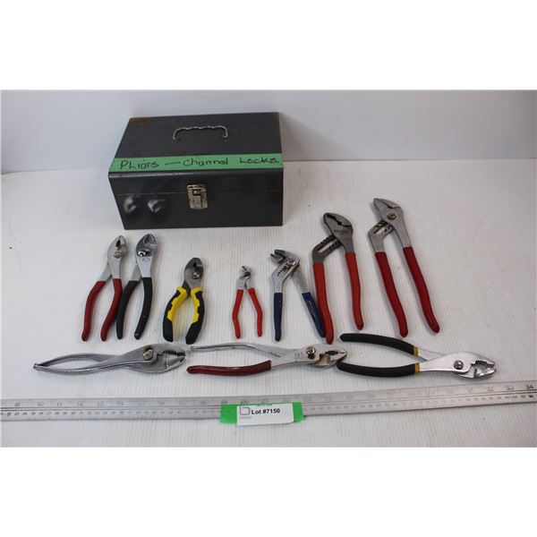 Various Pairs Of Pliers/ Channel Locks w/ Cash Box