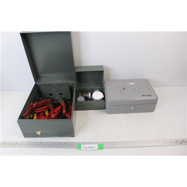 Box w/ Various Wire Crimpers/ Strippers, Lapping Grit, Cash Box