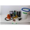 Image 1 : (7) Various Flashlights/ Amber Flashing beacon Lights, Light Bulbs, Large Ice Cream pail - Everythin