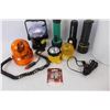 Image 2 : (7) Various Flashlights/ Amber Flashing beacon Lights, Light Bulbs, Large Ice Cream pail - Everythin