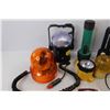 Image 3 : (7) Various Flashlights/ Amber Flashing beacon Lights, Light Bulbs, Large Ice Cream pail - Everythin