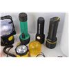 Image 4 : (7) Various Flashlights/ Amber Flashing beacon Lights, Light Bulbs, Large Ice Cream pail - Everythin