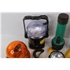 Image 5 : (7) Various Flashlights/ Amber Flashing beacon Lights, Light Bulbs, Large Ice Cream pail - Everythin