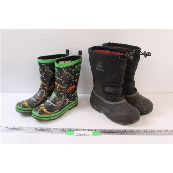 Kamik Winter Boots - Size 3 & Dinosaur Rain Boots - Size 2