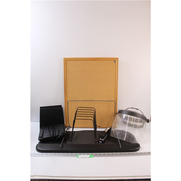 *Lot: Cork Board, Keyboard Rest, Stapler, Misc.