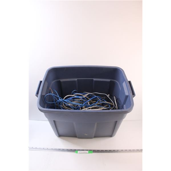 *Rubber Maid Storage Tote With Various Electrical Cords