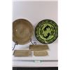 Image 1 : Serving Set: 16" Round Plate w/(3) Rectangle Plates & Lizard Aztec Pottery Wall Decor - 16"