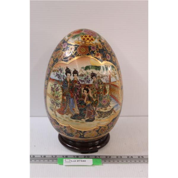 Satsuma Ceramic Asian Egg w/ Wood Stand - 12" x 7"