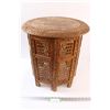 Image 1 : Wood Carved Round End Table - Foldable - 19" Tall x 18" Diameter