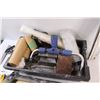 Image 3 : Household Tools: Square, Level, Putty Tray, Putty Scrappers, Tin Snips, Caulk Line, Misc. in Tray