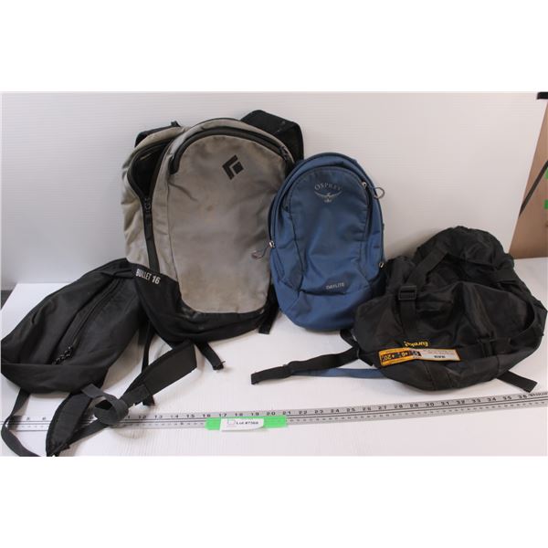 (4) Backpacks - Assorted Sizes: Osprey, Quesha, Bullet 6, Misc.