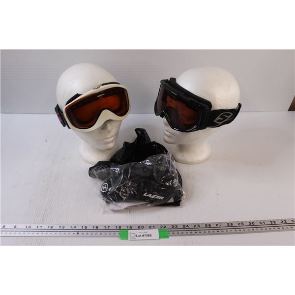 (2) Snow Goggles, & Nose Guard (NIB) & Carrying Bag