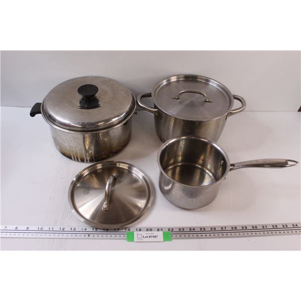 (3) Stainless Steel Pots, (4) Lids - Some Wear, as is