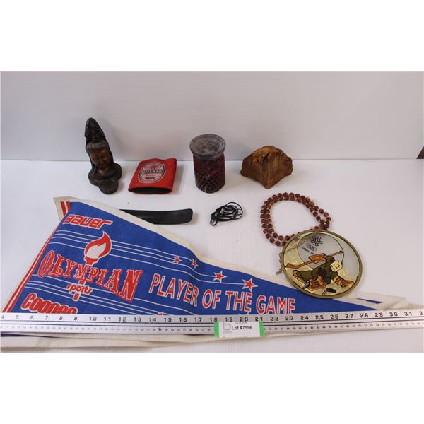 Candle Holders, Calgary '88 Glass Art, Piece of Toad Stool, Incense Holder, Misc.