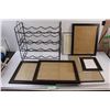 Image 1 : (5) Picture Frames - Assorted Sizes & Metal Wine Rack - 18" x 16" x 9"