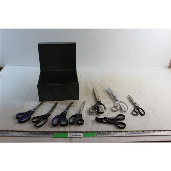 (8) Scissors and Metal Box