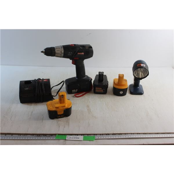 Craftsman Cordless Drill, Ryobi Charging Station, Batteries and Flashlight - As Is