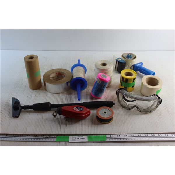 Chalk line, Scraper, Goggles, Tape Gun and Assorted Items