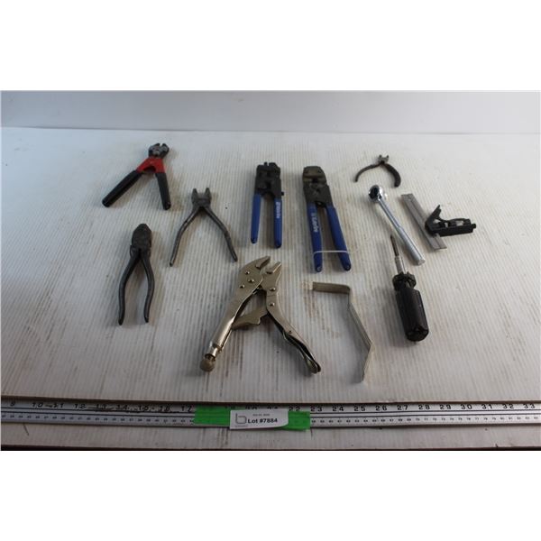 Wise Grips, Pliers, Wire Strippers, Ratchet Wrench and Screwdriver