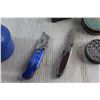Image 3 : (2) Foldable Knives, Oil Can, Slingshot Metal Ammo, Letter Opener, Hooked On Key Chain and Assorted 