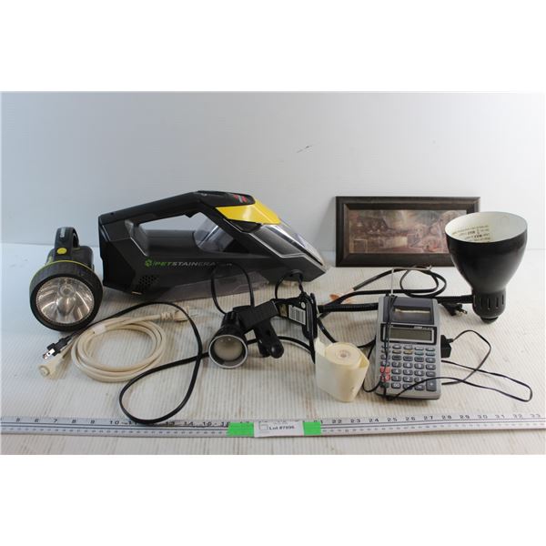 Bissell Pet Stain Eraser Vacuum, Desk Lamp - Tested, Framed Nature View Print and Assorted Items