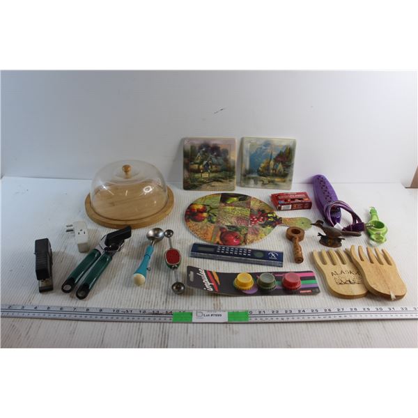 Can Opener, Ice Scoops, Cutting Board, Stapler, Power Socket Block and Assorted Items