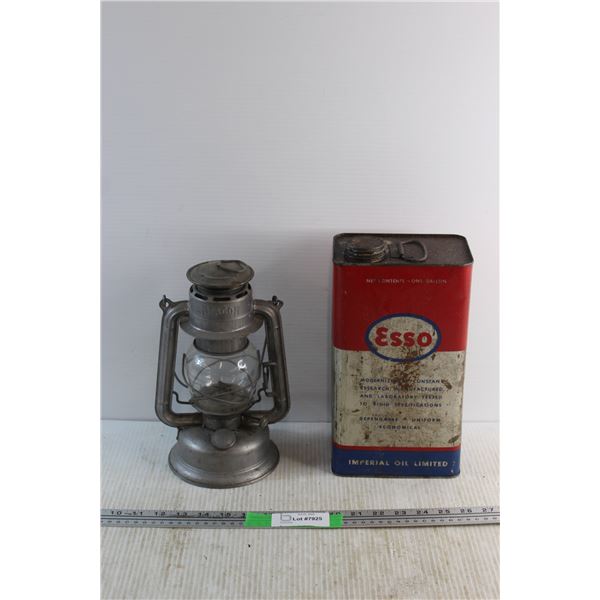 Vintage Beacon Kerosene Lantern and Esso Oil Tin - Empty