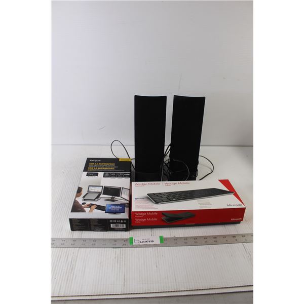 Pair of Infinity Bookshelf Speakers - as is, Targus USB 3.0 Dual Video Docking Station (NIB), Micros