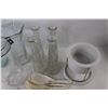 Image 2 : (5) Glass Vases, (2) Pitchers, Fondue Set, Canning Jar, Soup Spoons etc.