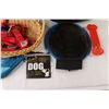 Image 4 : (2) Wicker Baskets (20.25" Length) as is, Small Wicker Basket (14" Length), Assorted Doggie Items