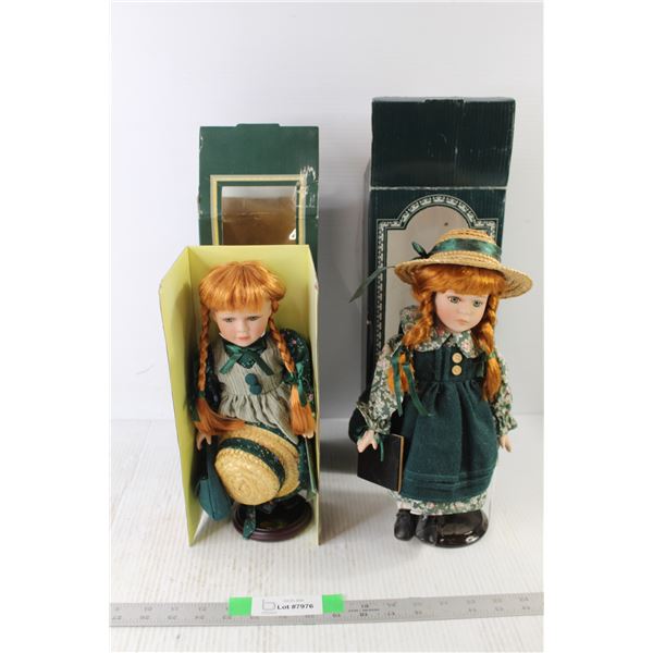 (2) Anne of Green Gables Porcelain Dolls (Avonlea Traditions 13" Tall, Kindred Spirits of PEI 14" Ta