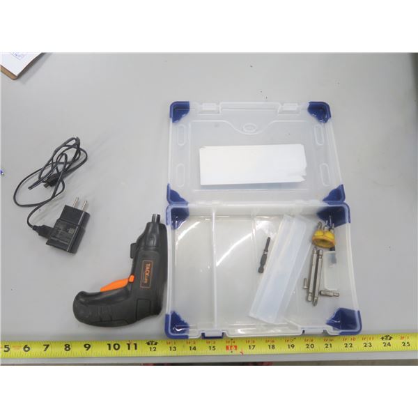 plastic storage box with cordless screw driver