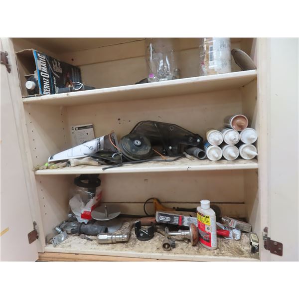 shelf of hardware, caulking, misc.