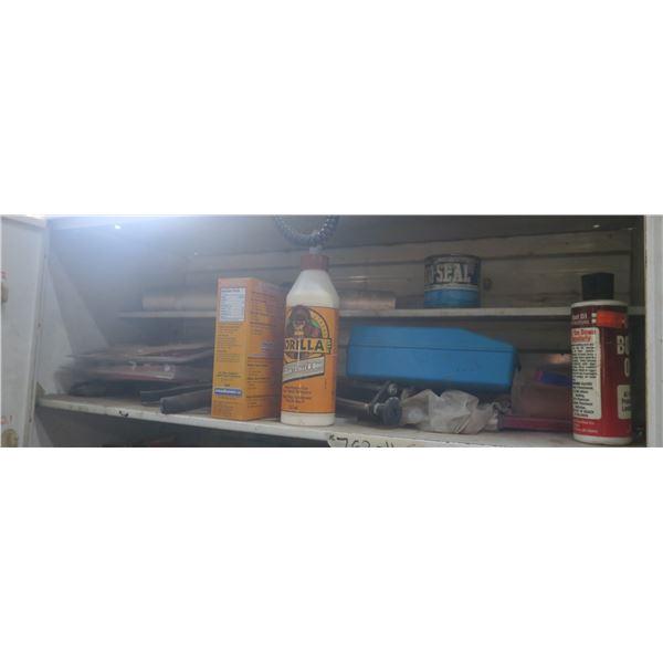 shelf of assorted hardware