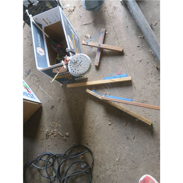 box of ice fishing gear