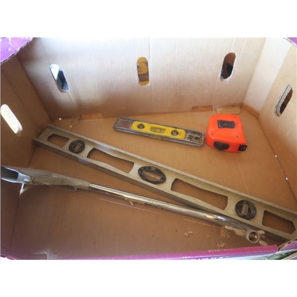 two level, a saw, tape mesaure