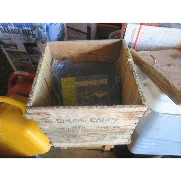 wooden box and tarp