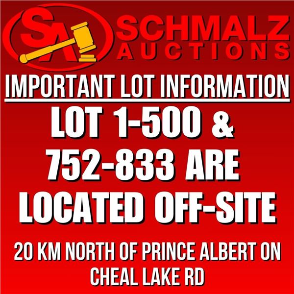 Lots "1-500" & "752-833" located off-site. Directions, viewing and pickup info on next lots