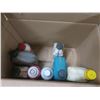 Image 3 : box of misc oil jugs and spray cans