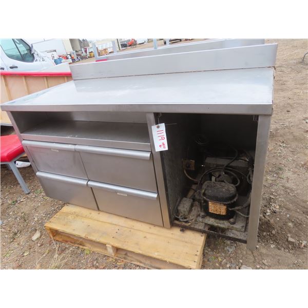 60" long 29" deep 31" tall 4 drawer stainless steel prep table with compressor