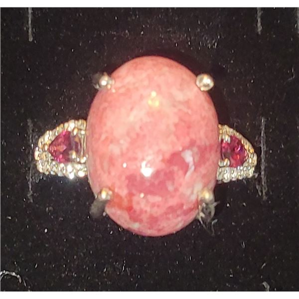 Platinum over Sterling Silver Norwegian Thulite Ring A