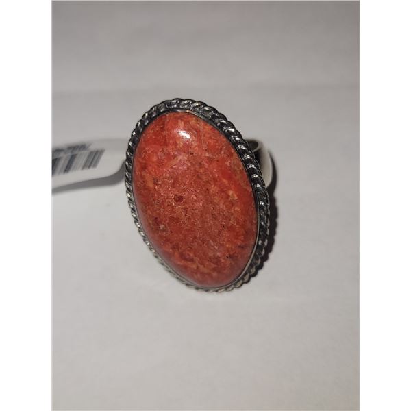 Platinum over Sterling Silver Coral Solitaire Ring A